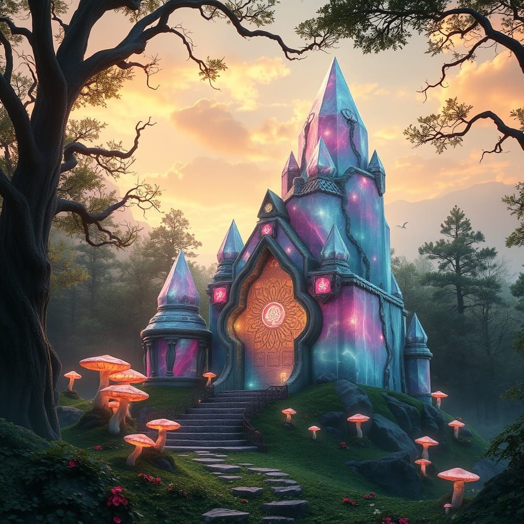 Ethereal Goddess Temple in Vibrant Forest