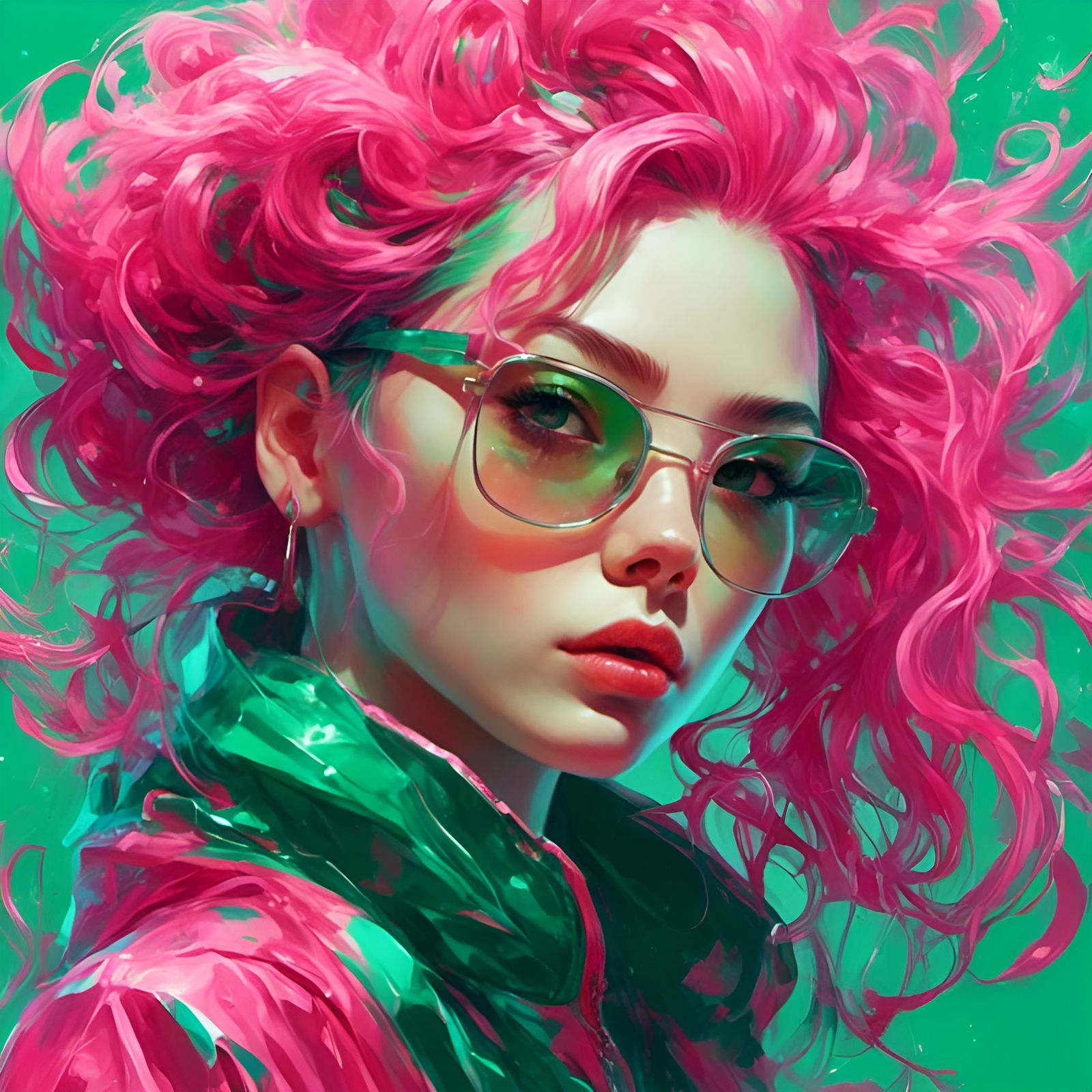 Colorful Woman with Hair in Y2K Aesthetic