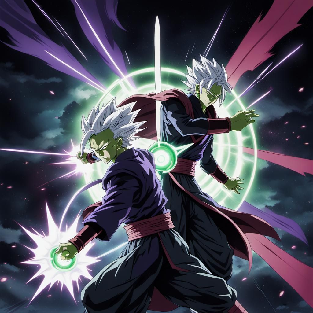 Dark God Zamasu from Dragon Ball Super clashes
