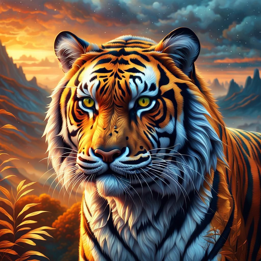 Surreal Tiger Basks in Golden Sunset Glory