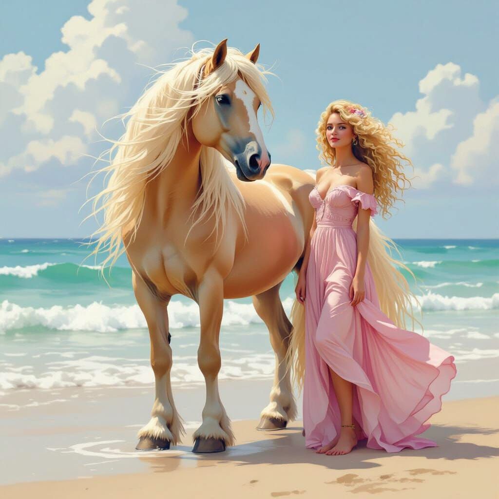 Palomino Gypsy Cob Horse at the Beach in Dreamy Style