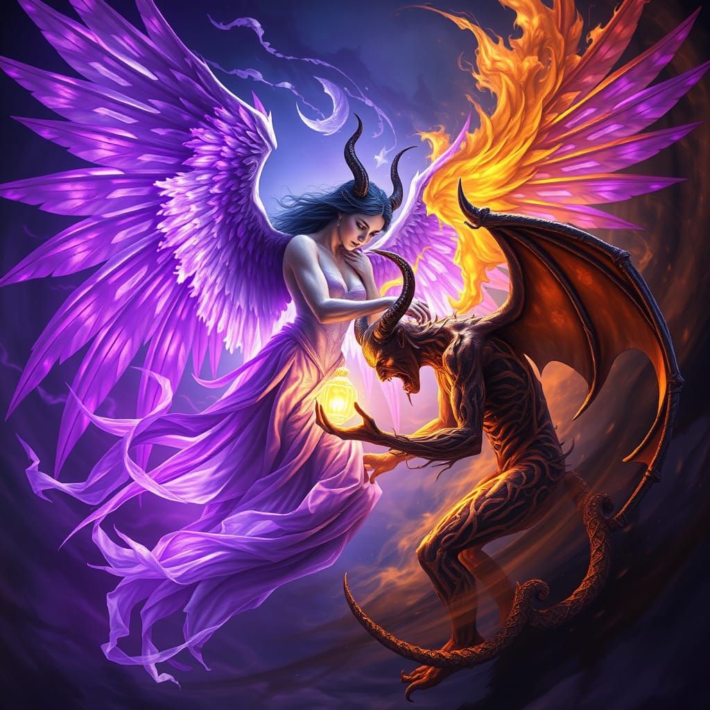 Angel Versus Devil in Dark Fantasy