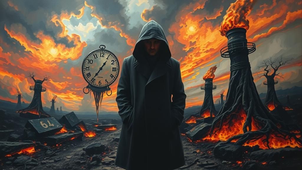 Brooding Figure in Apocalyptic Surreal Landscape