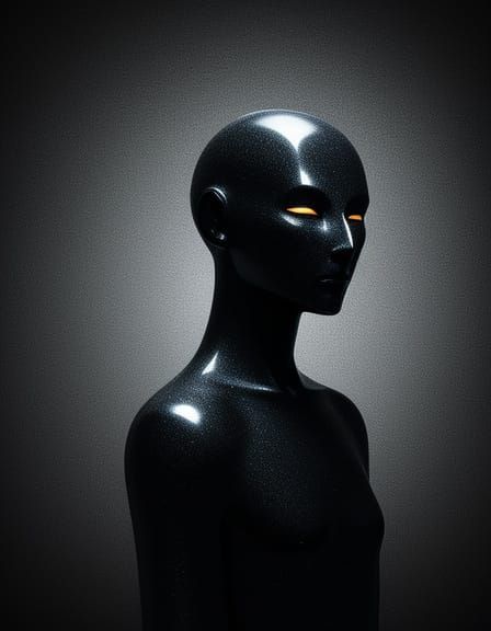 Obsidian Faceless Humanoid Statue in Eerie Void