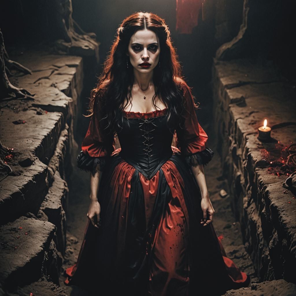 Gothic Noble Woman in Blood Pit: 17th Century Style
