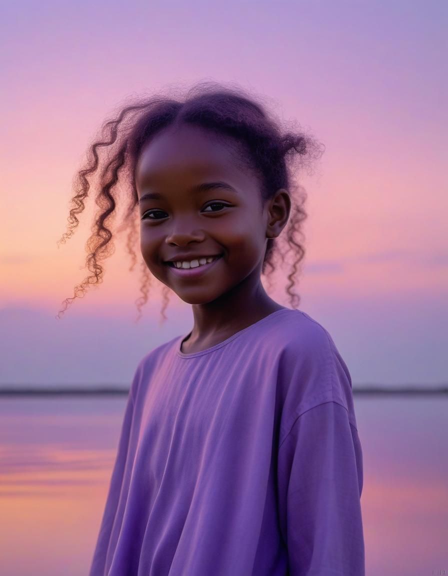 Ethereal Portrait of a Smiling Girl at Sunset