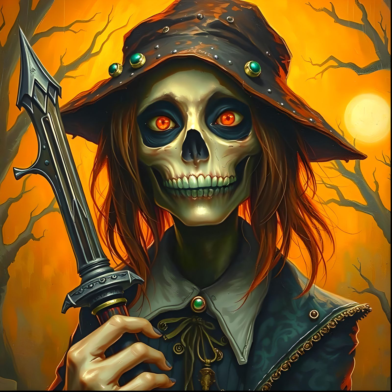 Eerie Vampire Hunter in Tim Burton Style Graveyard