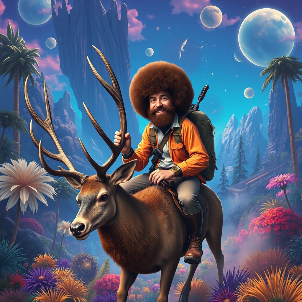 Stag Rider in Alien Jungle, Digital Art
