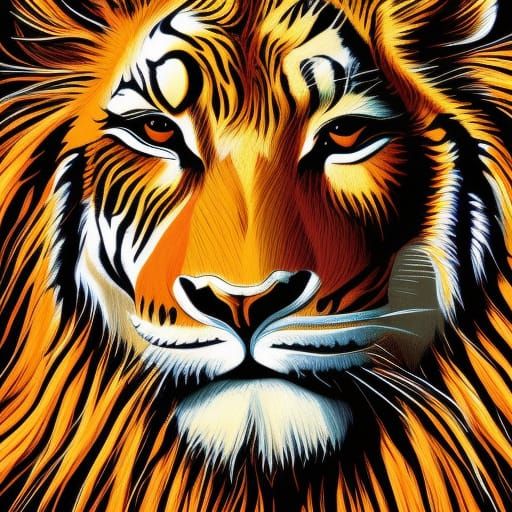 Abstract Liger Art with Brown Stripes