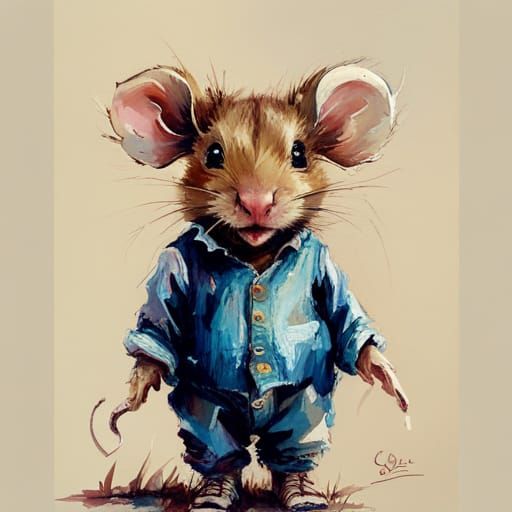 Baby Mouse Oil Painting in Expressive Character Design