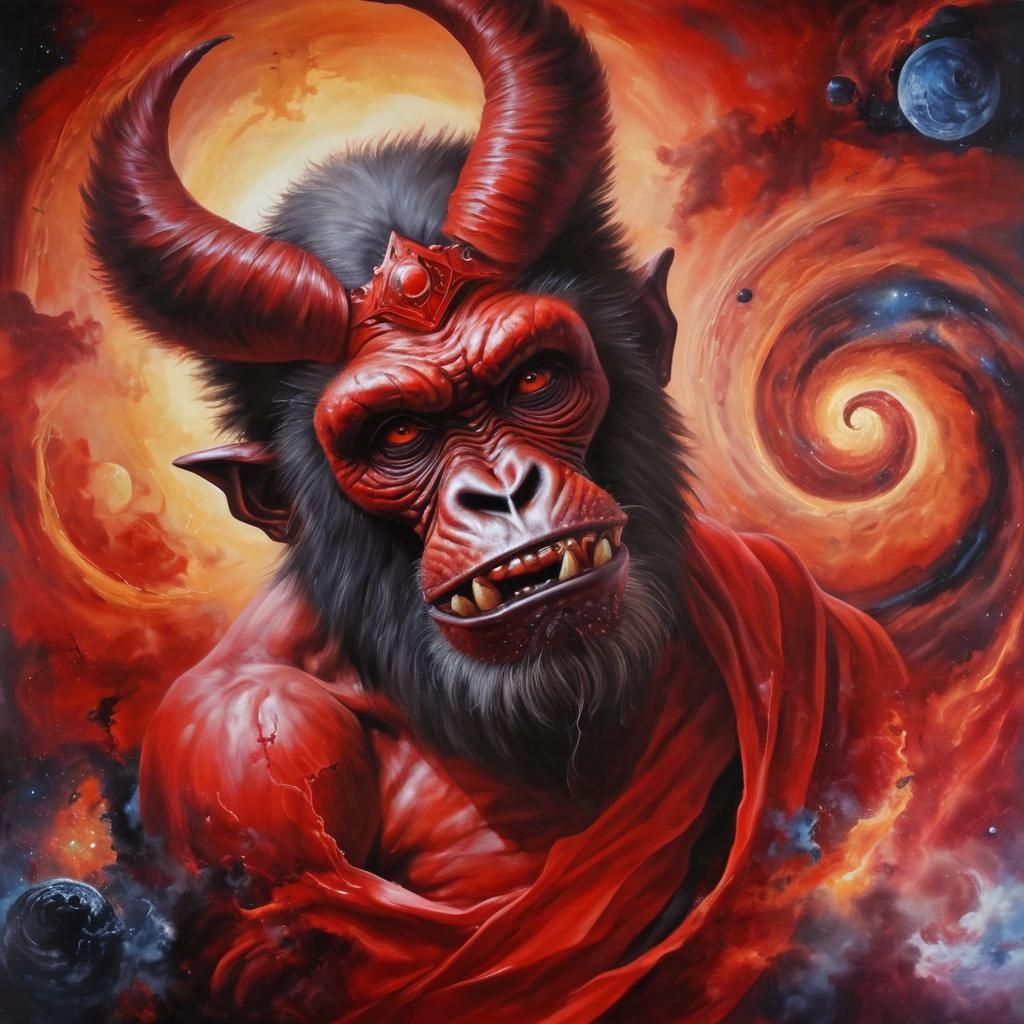 Demonic Cosmic Gorilla God as Surreal Oil Painting