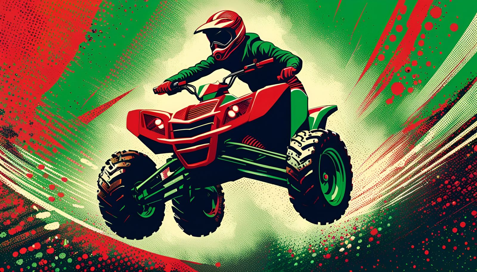 ATV Jump in Red and Green Duotone Halftone