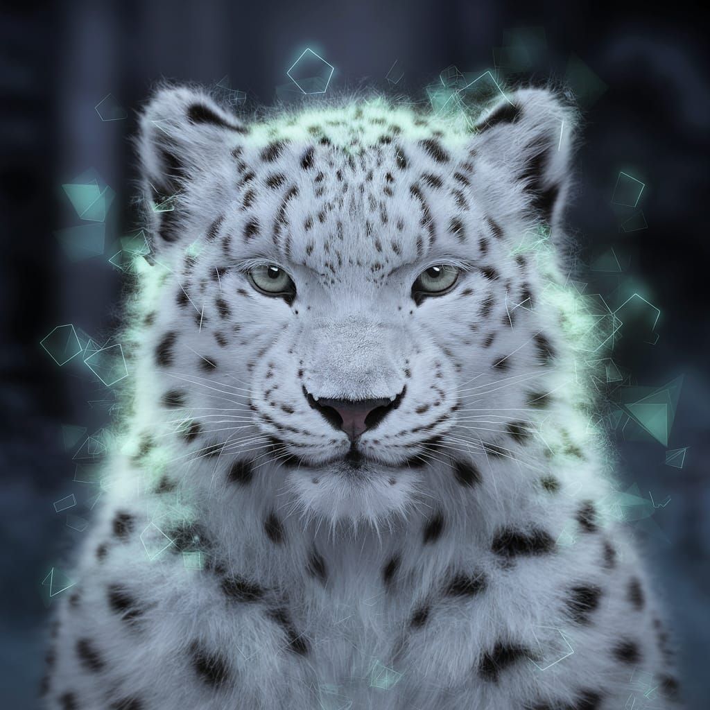 Mystical Snow Leopard Portrait in Digital Art
