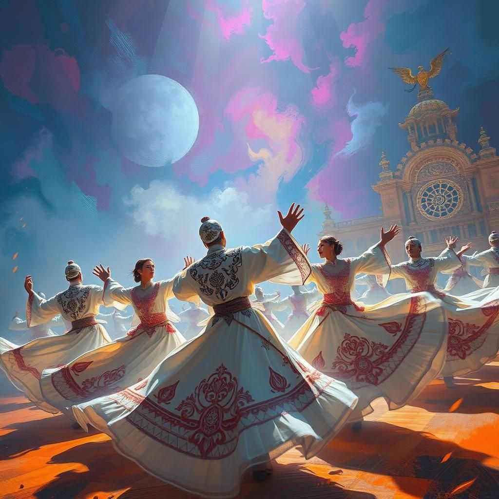 Dancing Dervishes: Detailed Matte Painting in Deep Color