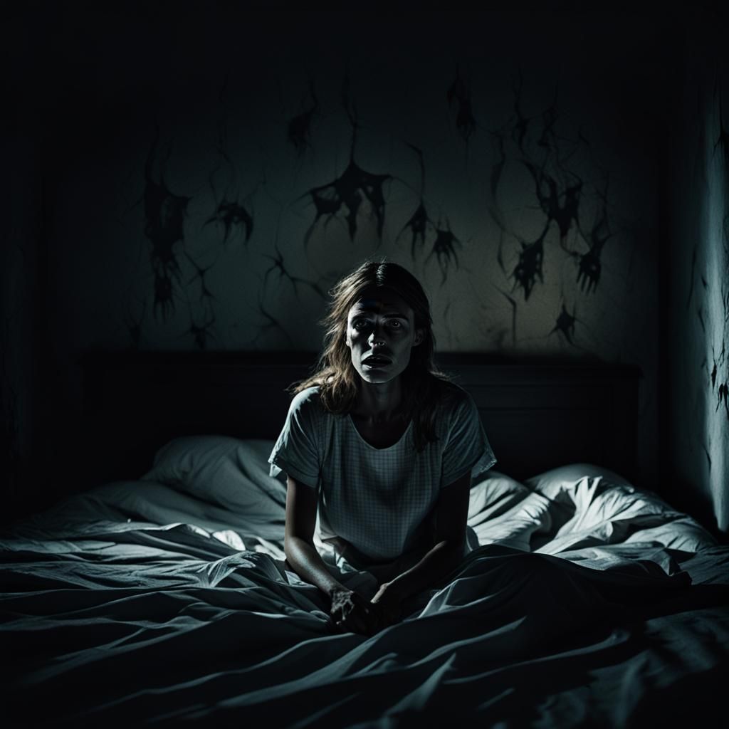 Eerie Nightmare: A Girl's Dark Expressionist Horror