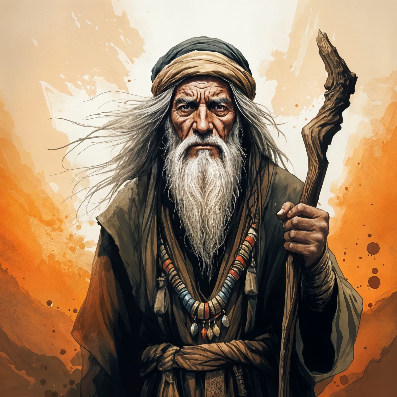 Surreal Nomad Shaman in Dark Ink Drawing Style