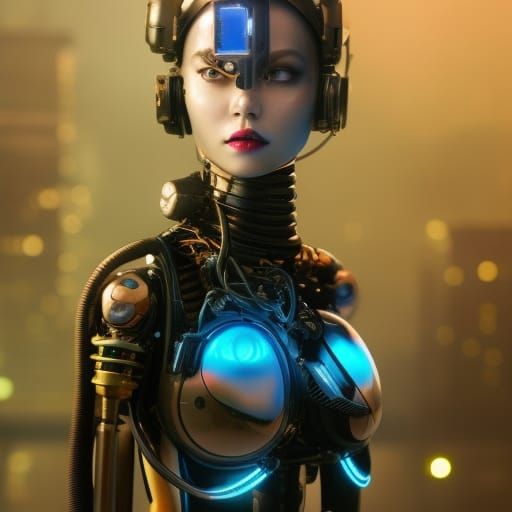 Mechatronic Cyborg Women in Cyberpunk Sunset