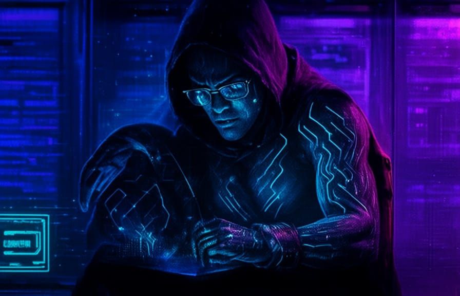 Cyberpunk Amazon Hacker in Neon Data Haven