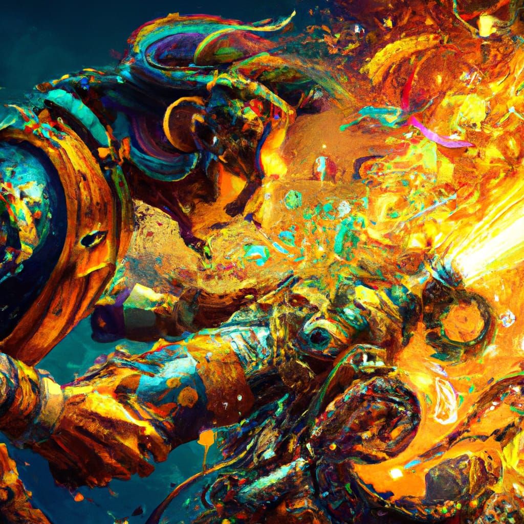 Steampunk Blacksmith Sharpens Mythical Sword in Expressionis...