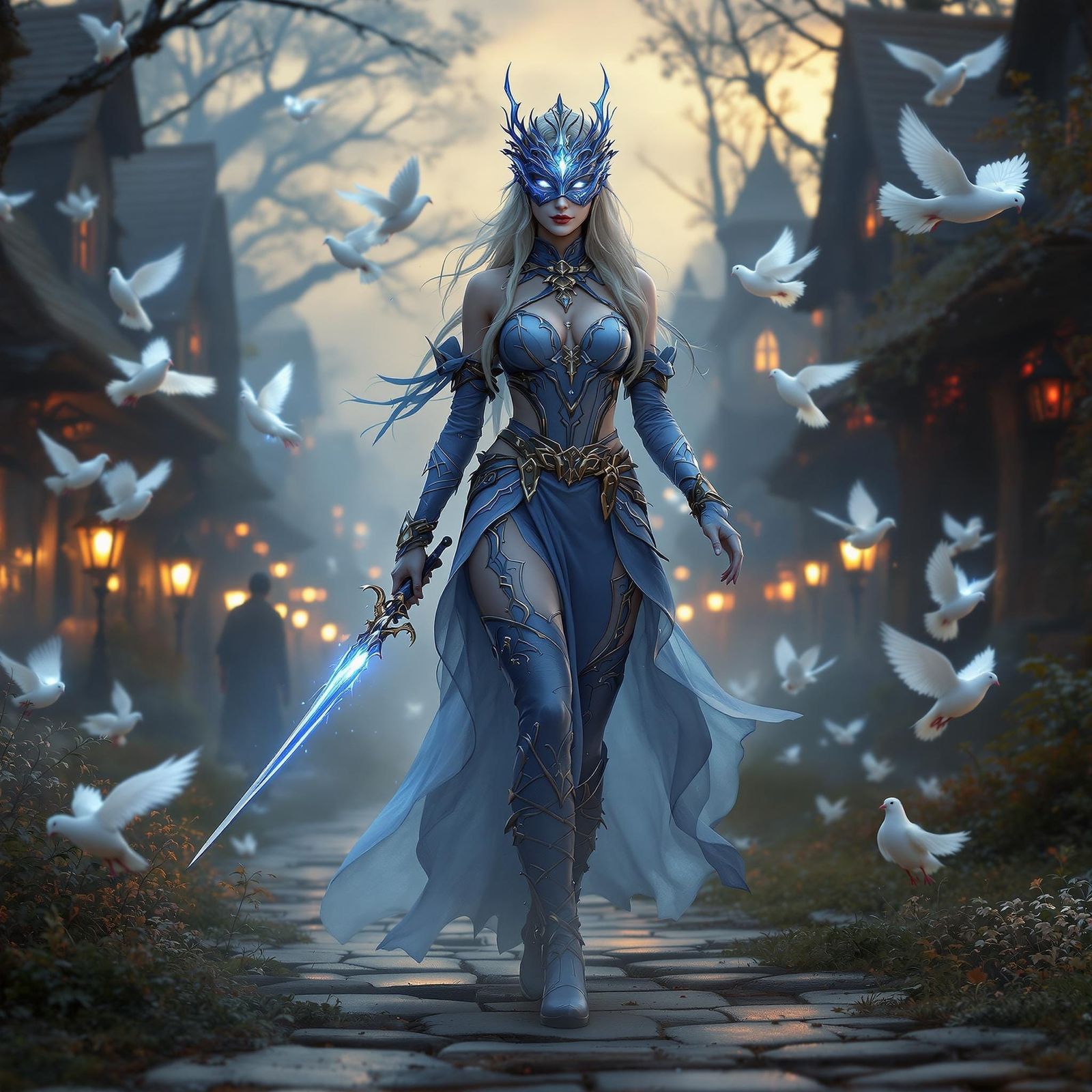 Enchanted Bard Maiden in Whimsical Fantasy Village