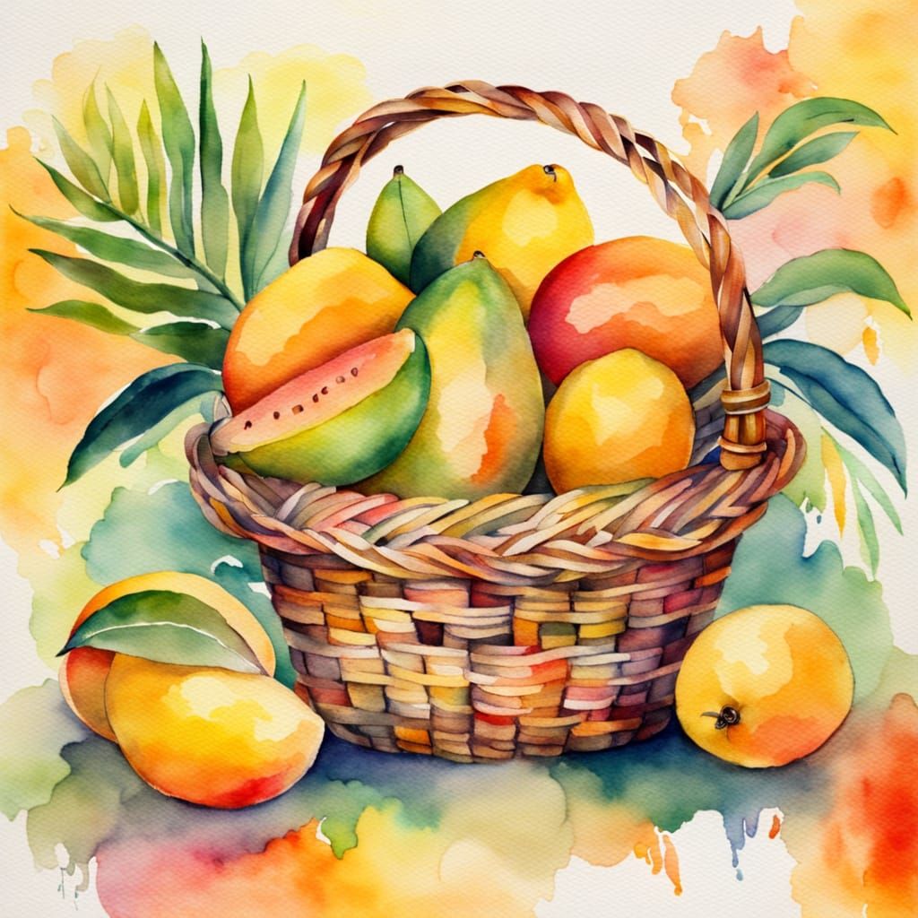 Watercolor Tropical Fruits in Fauvist Style