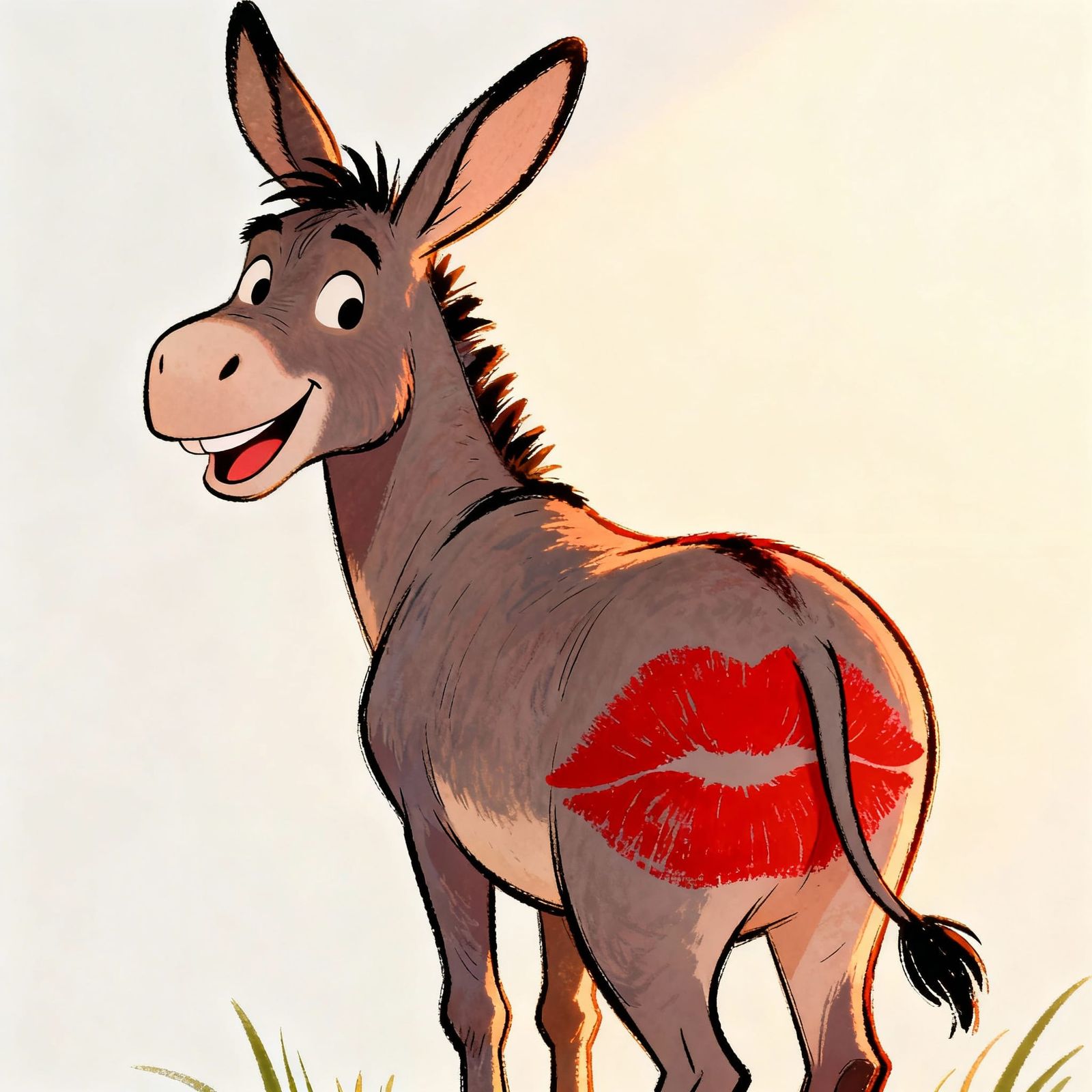 Whimsical Donkey with Lipstick Print Smiles
