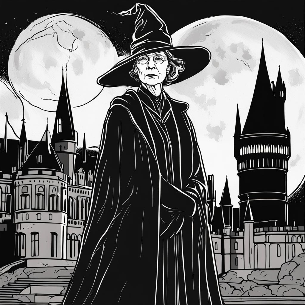 Minerva McGonagall Portrait in Simple Line Art