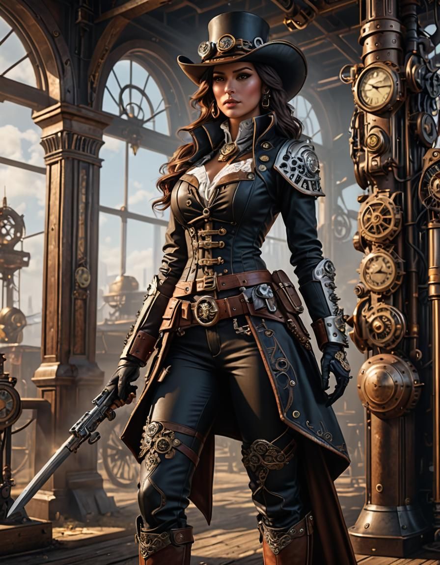 Steampunk Cowgirl Portrait in 8K Resolution