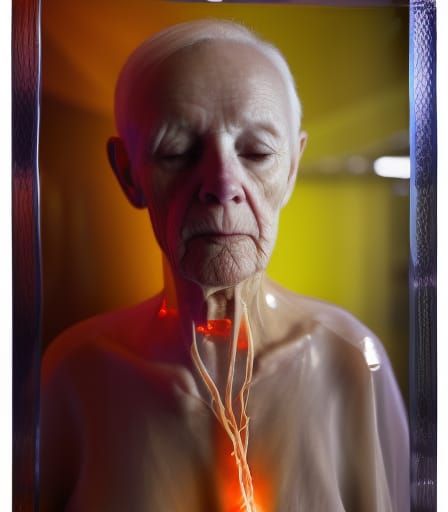 Dementia Encased: Hyperrealistic Amber Gauze Photo
