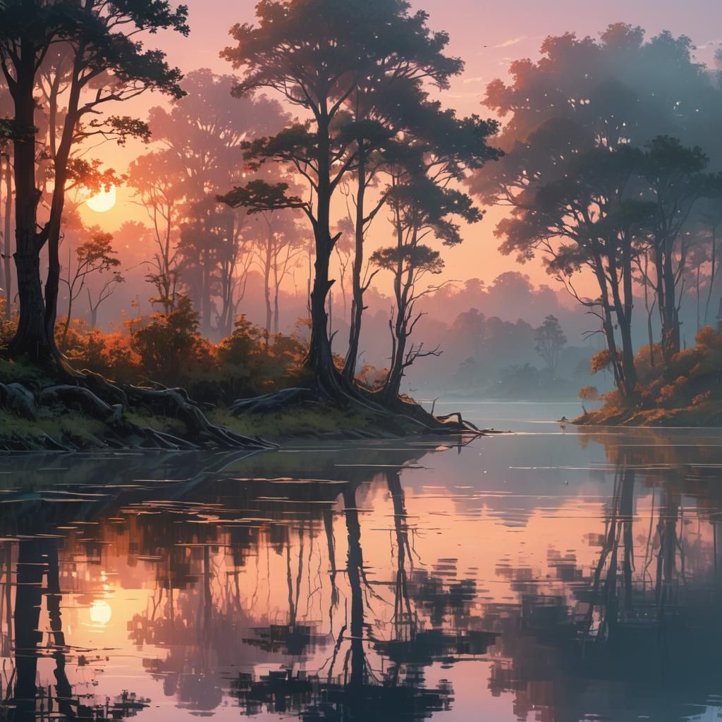 Lakeside Sunset Panoramic Concept Art
