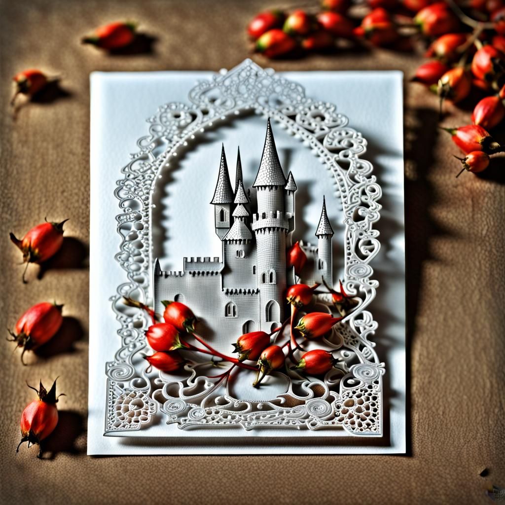 Knight's Castle and Rosehip Lace Postcard in HDR