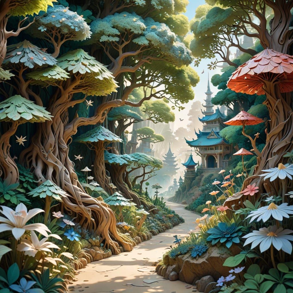 Surreal Cityscape Blends Nature and Papercraft in Soft Focus