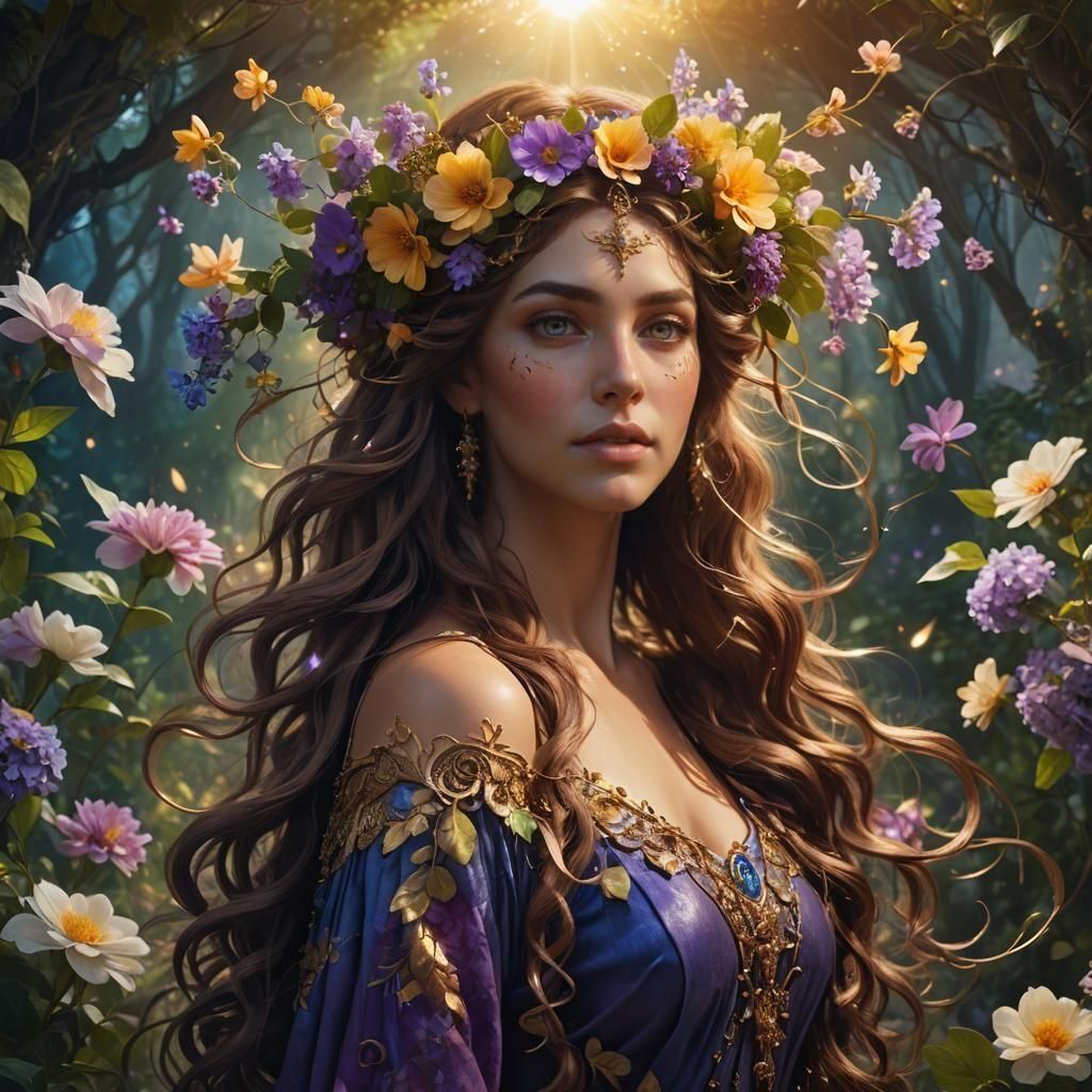 Goddess of Flowers in Detailed Fantasy Art
