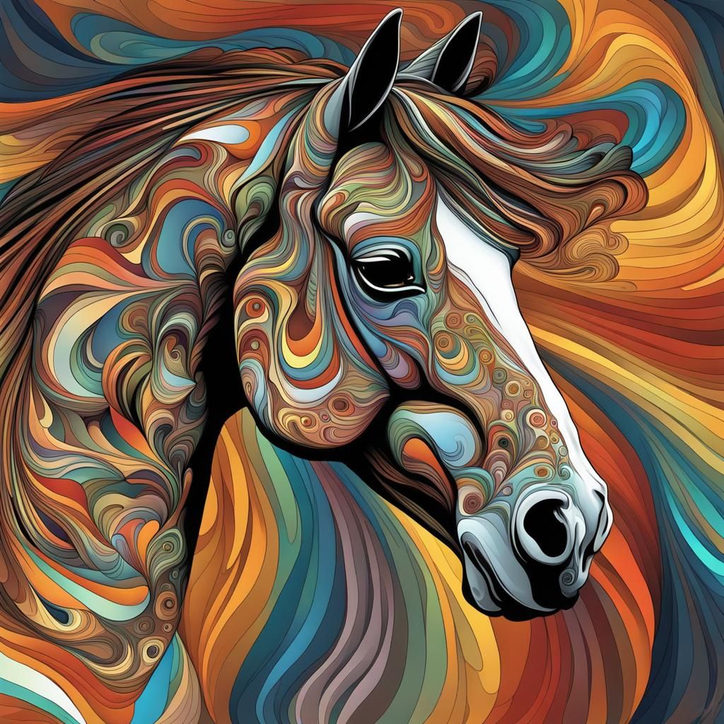 Colorful Pinto Horse Portrait in Abstract Style
