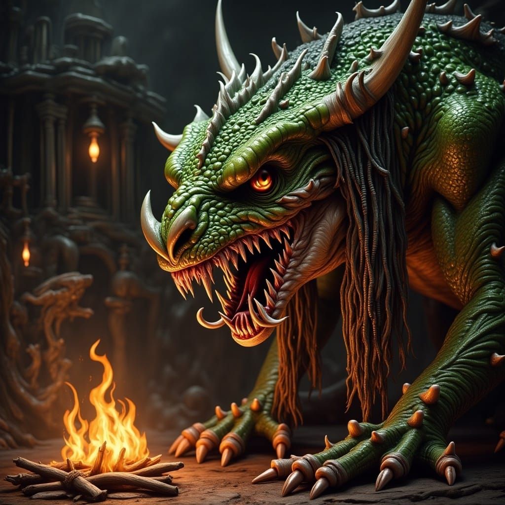 Photorealistic Green Dragon with Fractal Markings