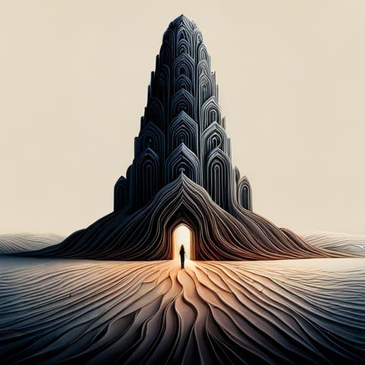 Desert Monolith on Black Sand as Digital Art