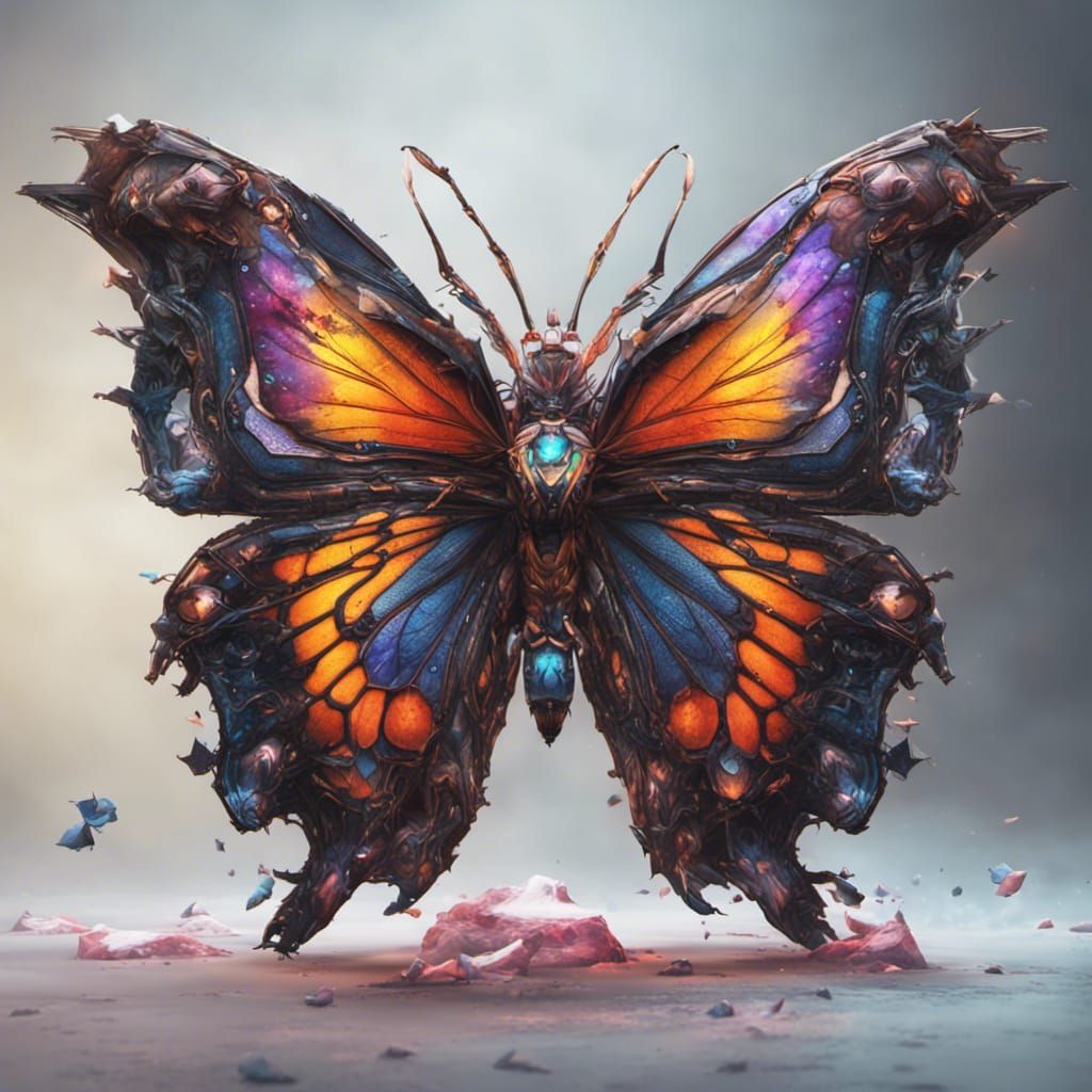 Hyperdetailed Butterfly Concept Art in Orange and Teal