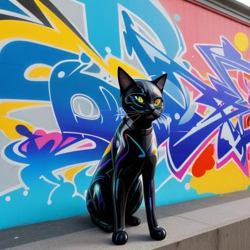 Anime Cat Girl Figurine in Street Art Style