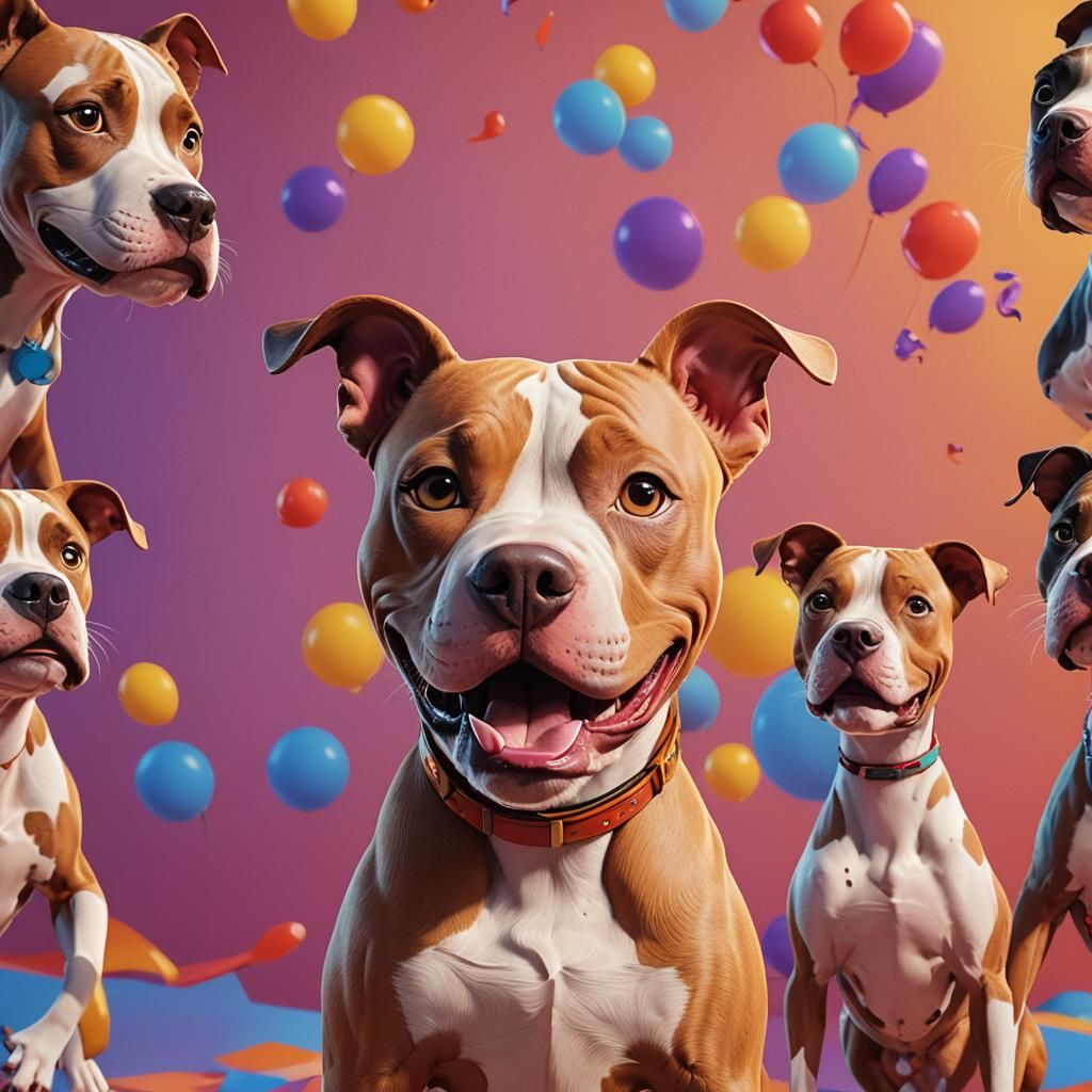 Funny Pitbull Dog in Pixar-esque 3D Digital Art