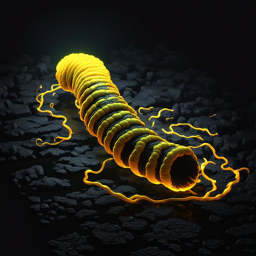 Glowing worm solid yellow in  dark  3D  magma solid yellow ,glowing plasma under black light  , , 6TB HDD ,unreal engine...