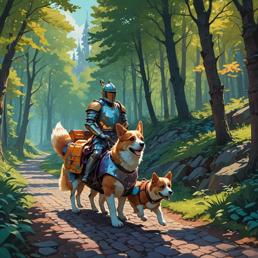 Knight on Corgi: Fantasy Art in Stalenhag Style