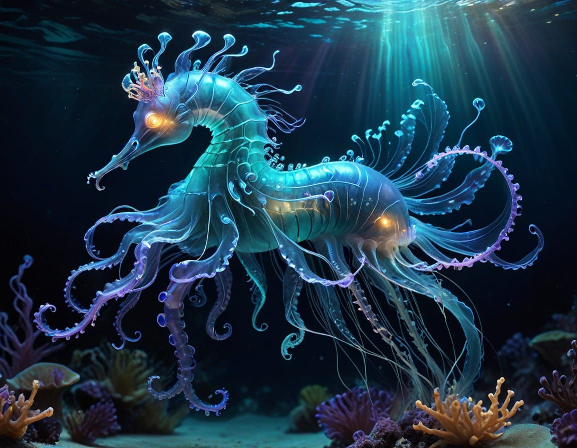 Ethereal Bioluminescent Sea Creature With Iridescent Hues
