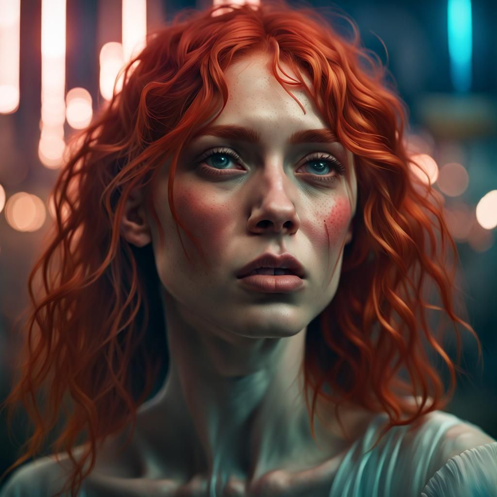 Sad Redhead Portrait in Hyperreal Style