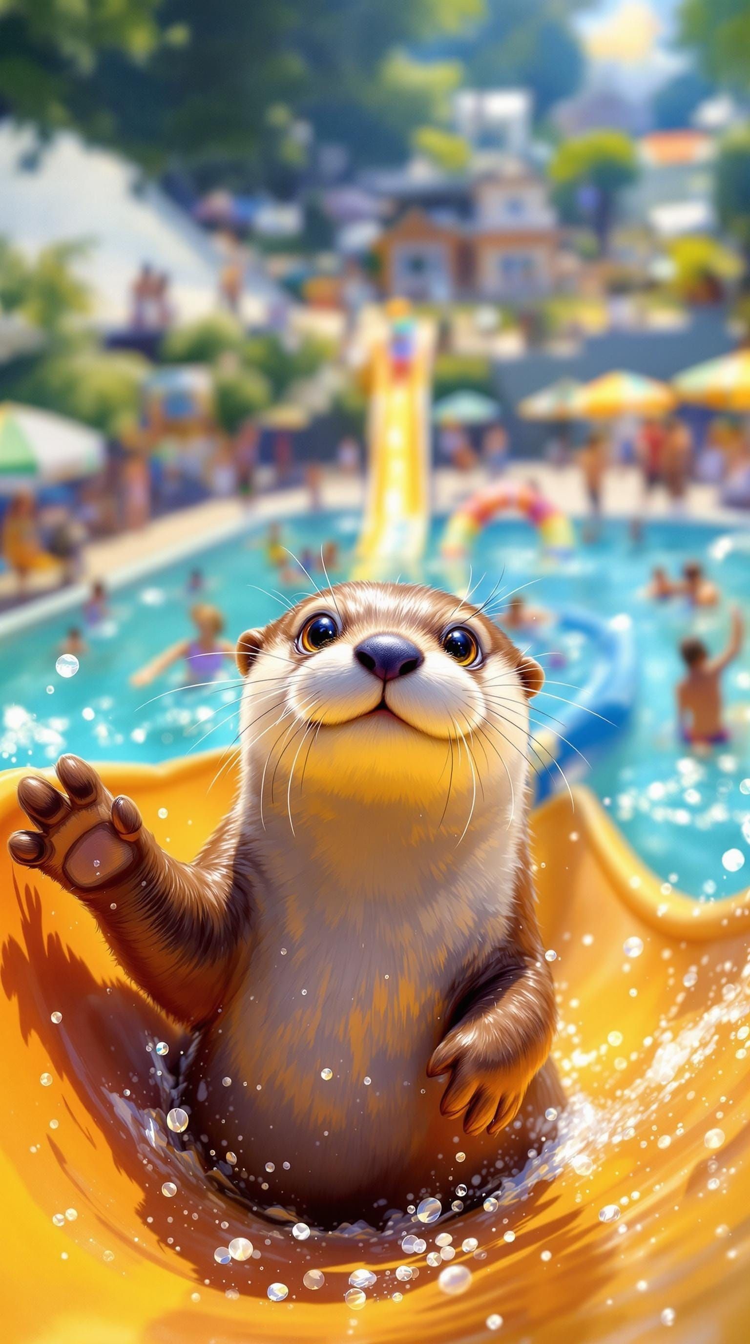 Vibrant Otter Slides Down Water Park Fun