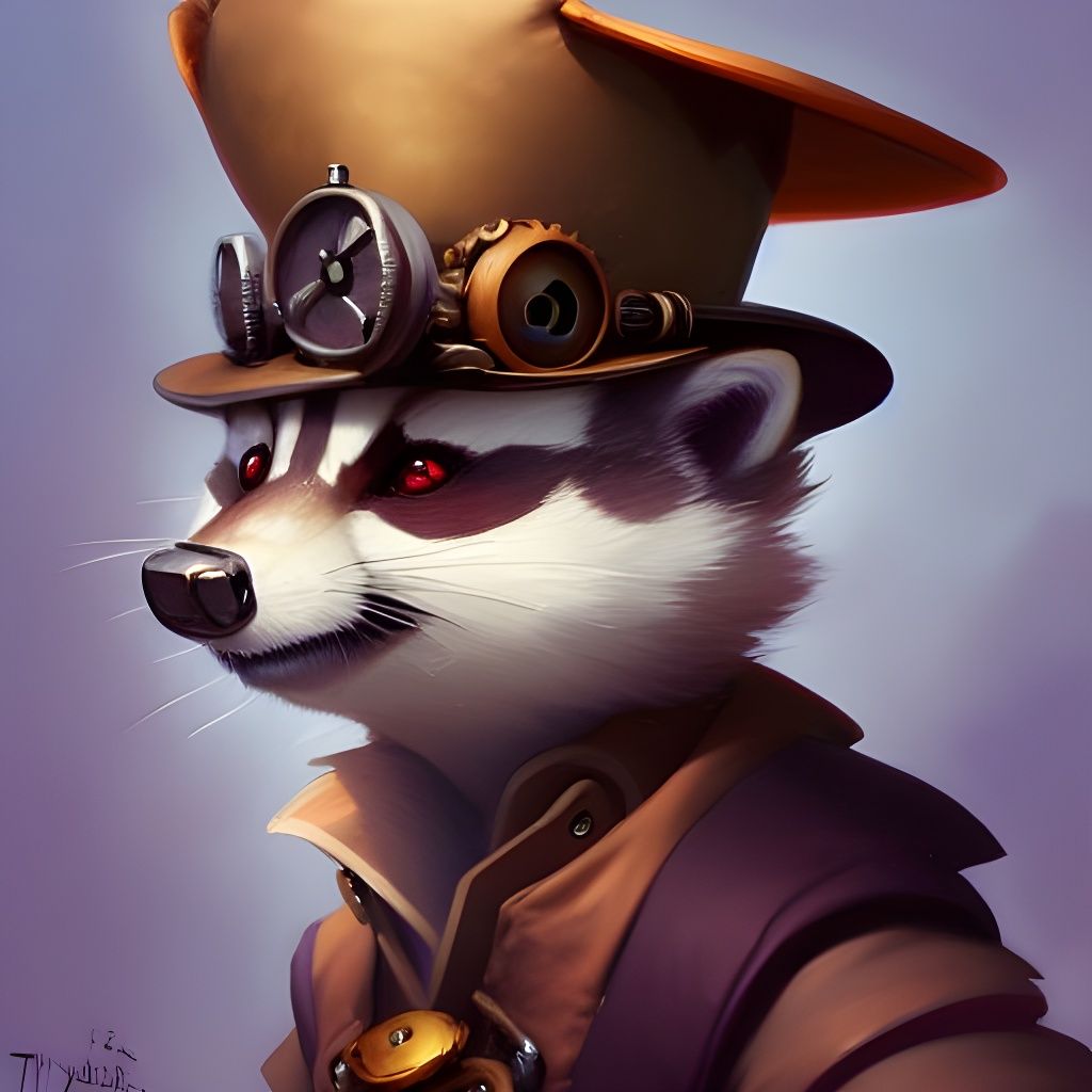 Cute steampunk Racoon with a hat ...