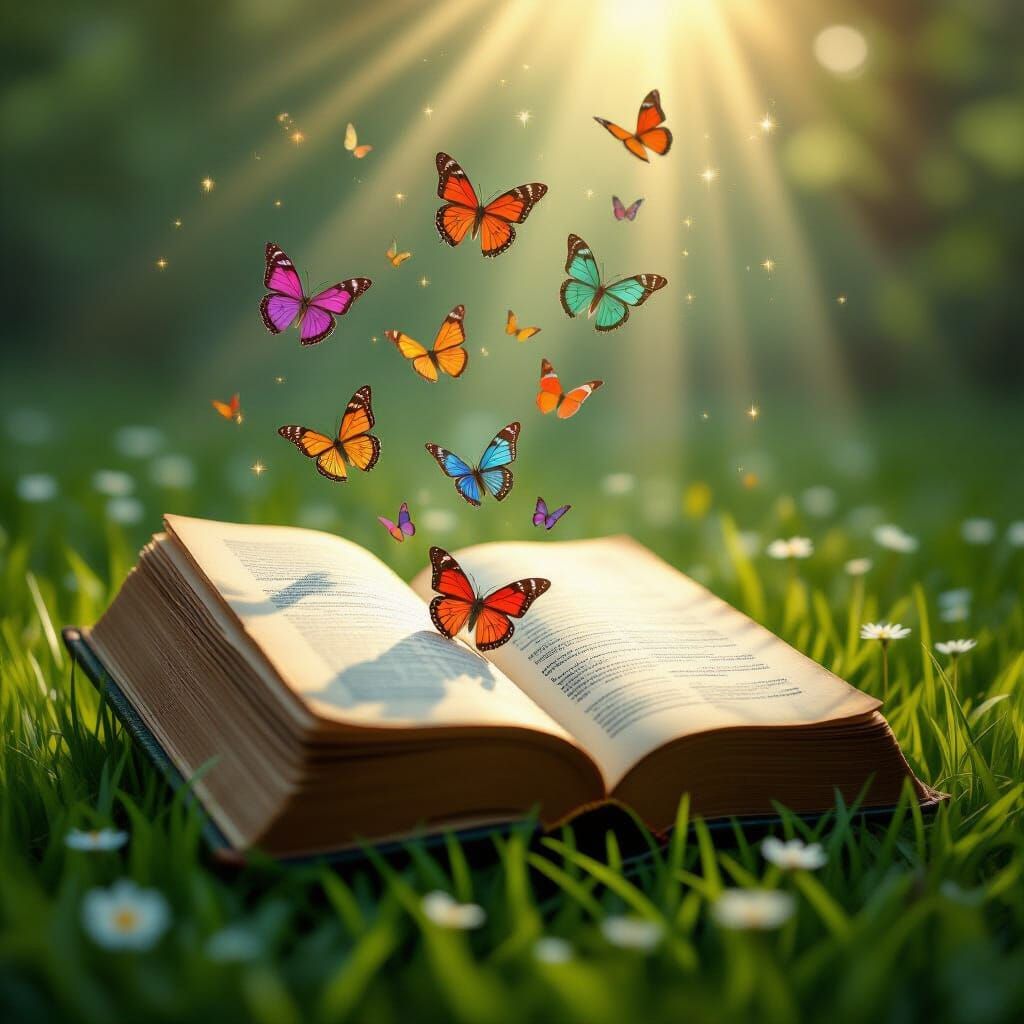 Romantic Open Book with Butterflies in Soft Light