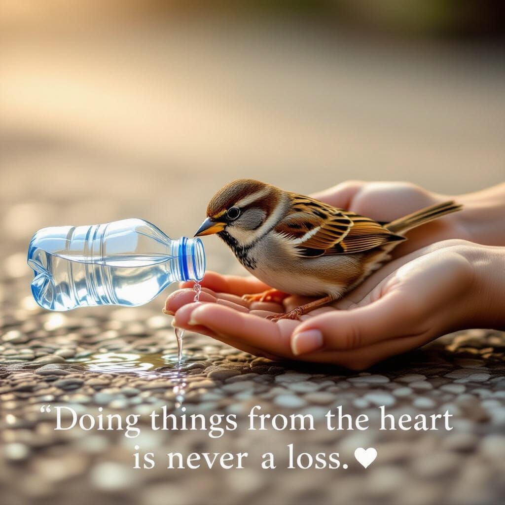 Sparrow Drinks from Human Hand: Compassionate Photo