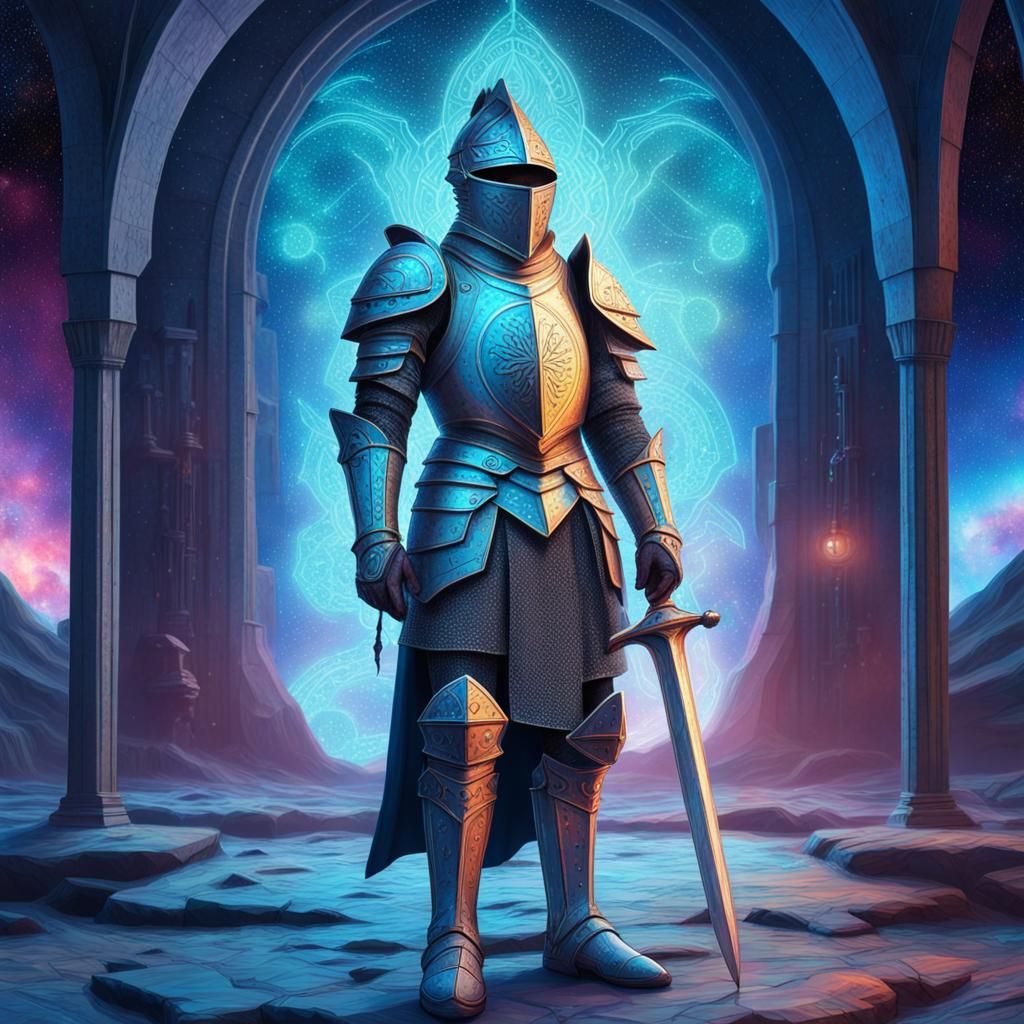 Medieval Knight in Sci-Fi Astral Hologram