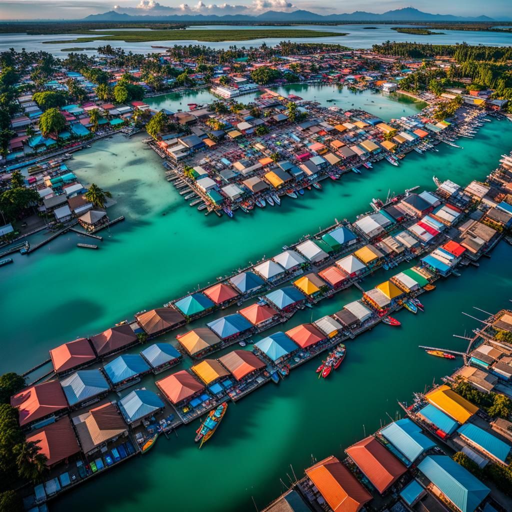 Zamboanga City Aerial View in Synthwave Neon Style
