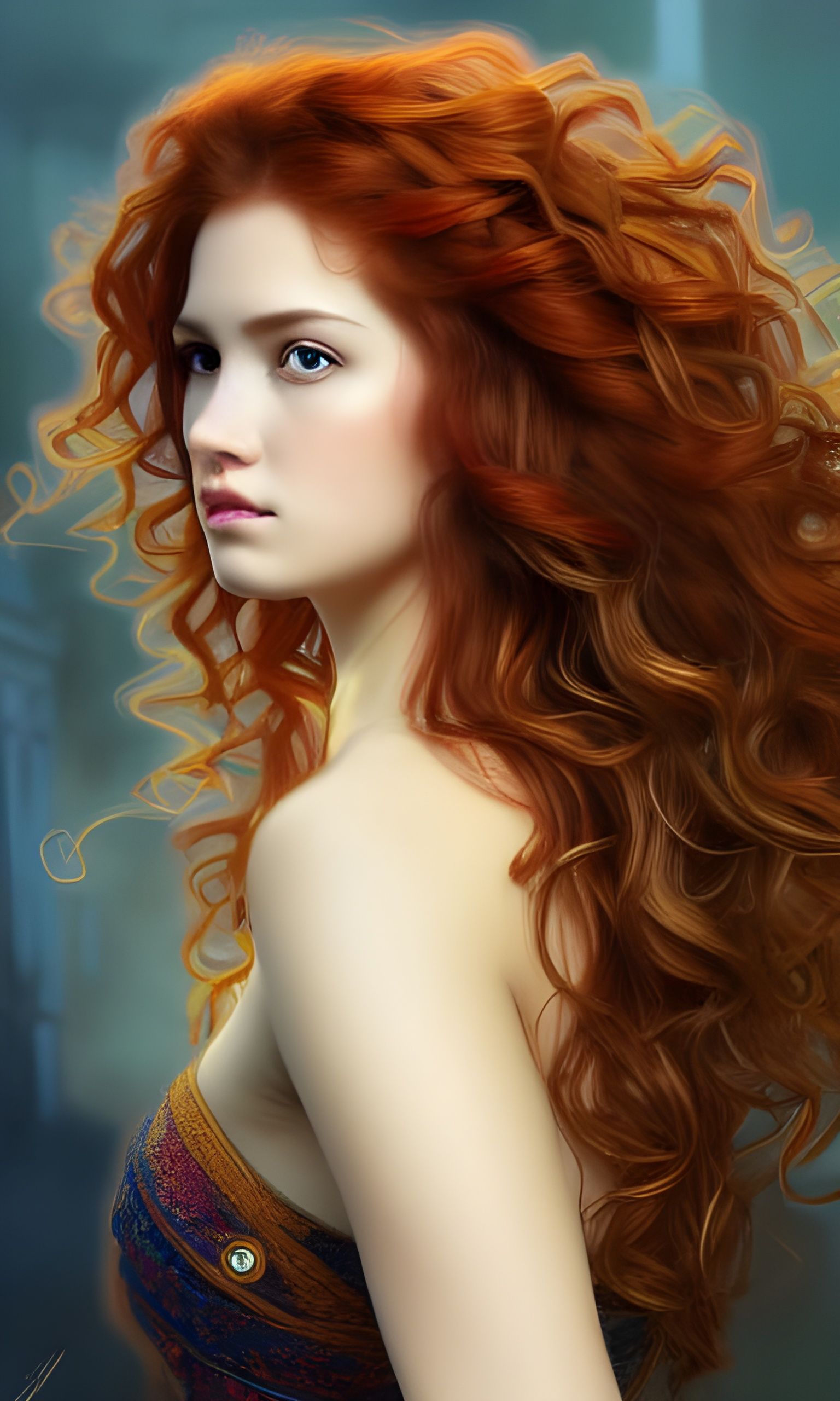 Defiant Warrior Princess Portrait with Multicolored Curls